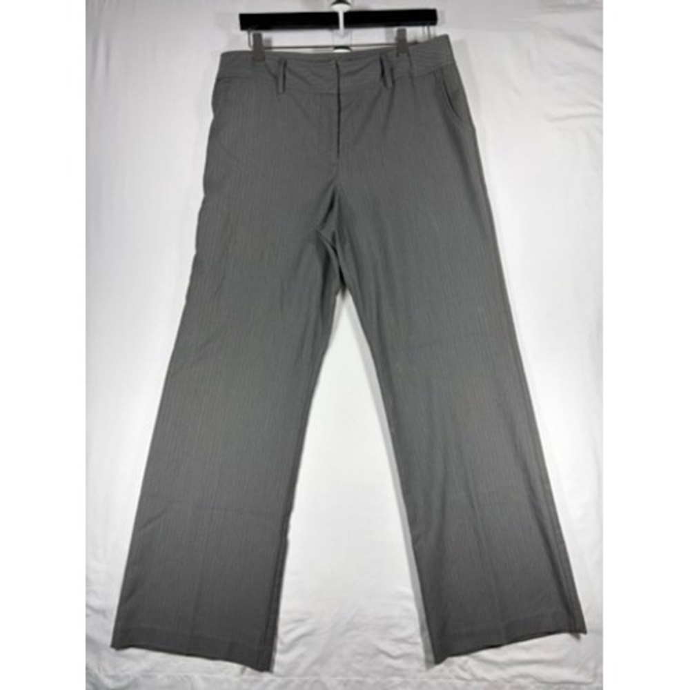 Kim Rogers Pinstripe Trousers Women 12 Grey Excellent Wide Leg Office Slacks